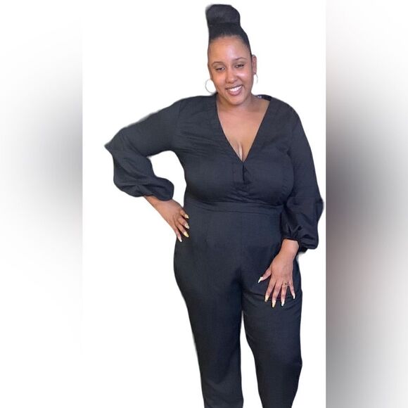 Plus Size Bell Sleeve Black Jumpsuit by DO+BE – Effortless Chic - Picture 1 of 2